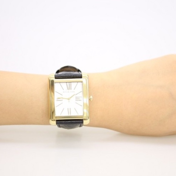 Michael Kors dress leather watch unisex black gold - Picture 2 of 5